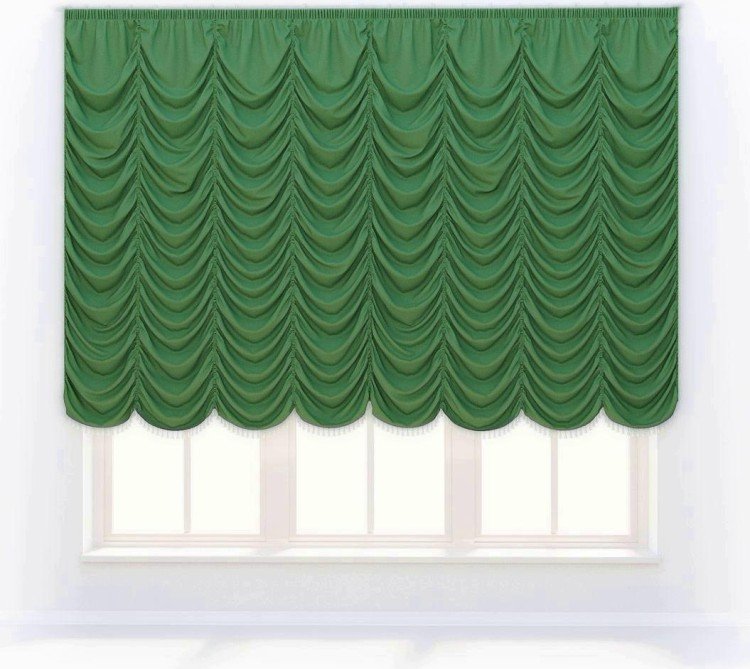 Французская штора «Кортин», ткань вельвет зелёный