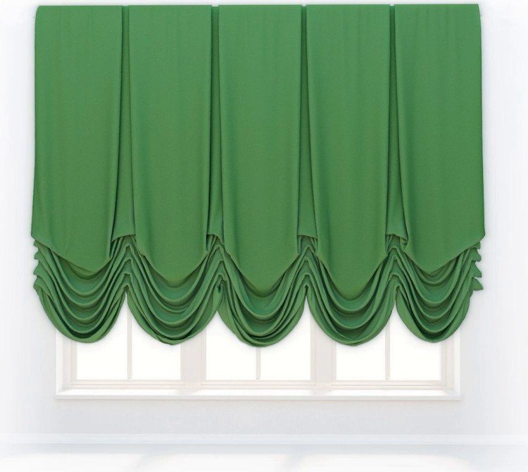 Австрийская штора «Кортин», ткань вельвет зелёный